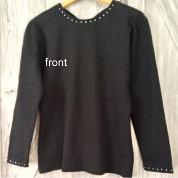Expression Rhinestone Black Cotton Knit Top M - Picture 2 of 4